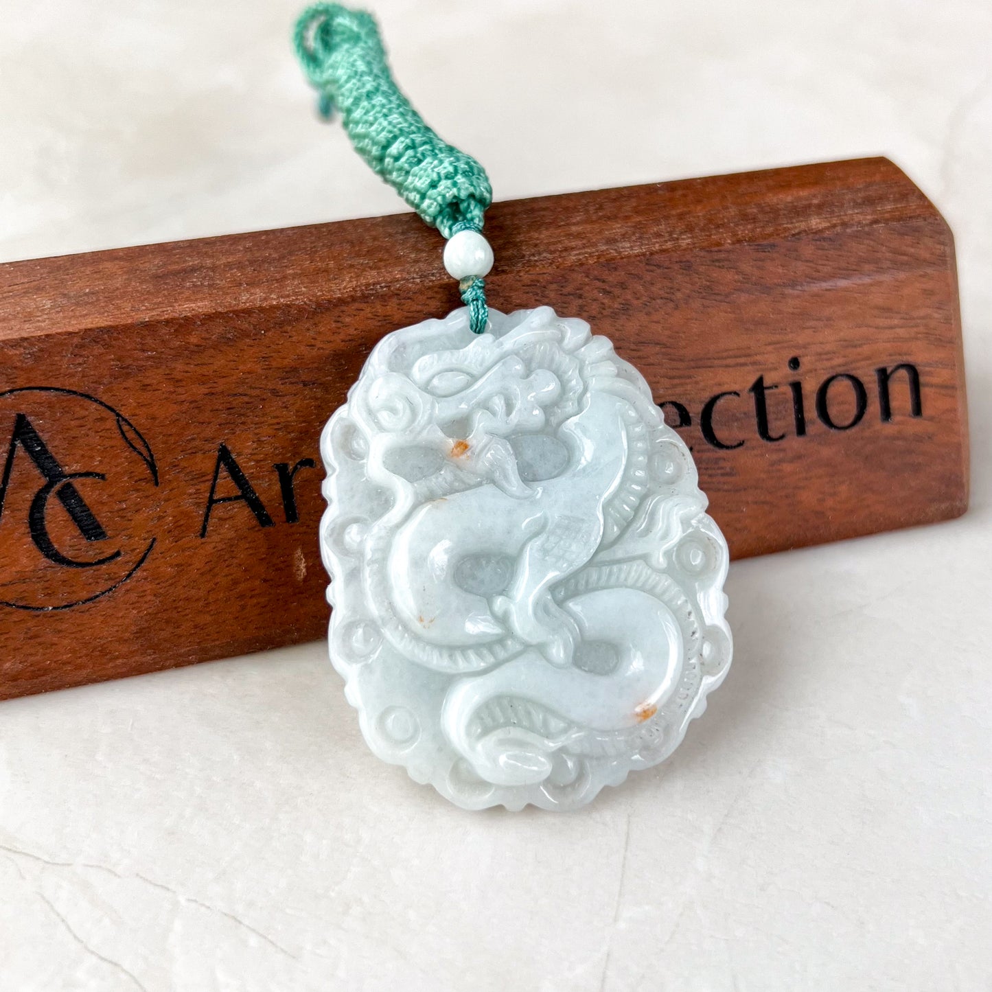 Jadeite Jade Dragon Chinese Zodiac Hand Carved Pendant Necklace, YJ-0321-0328593