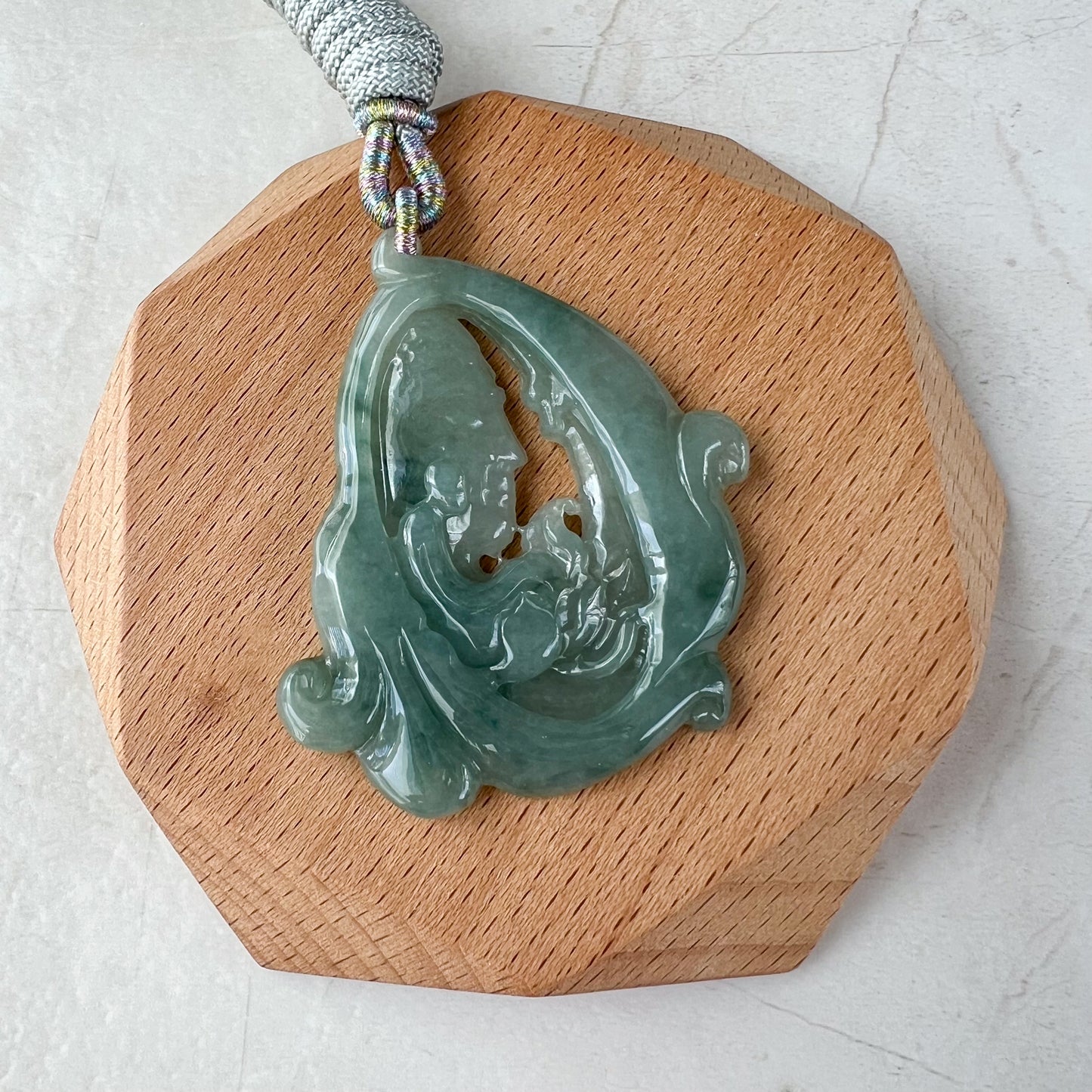 Green Jadeite Jade Amitabha Buddha Amita Amida, A Di Đà Phật, Buddha Looking Down on Earth Pendant Necklace, YJ-0321-0329844