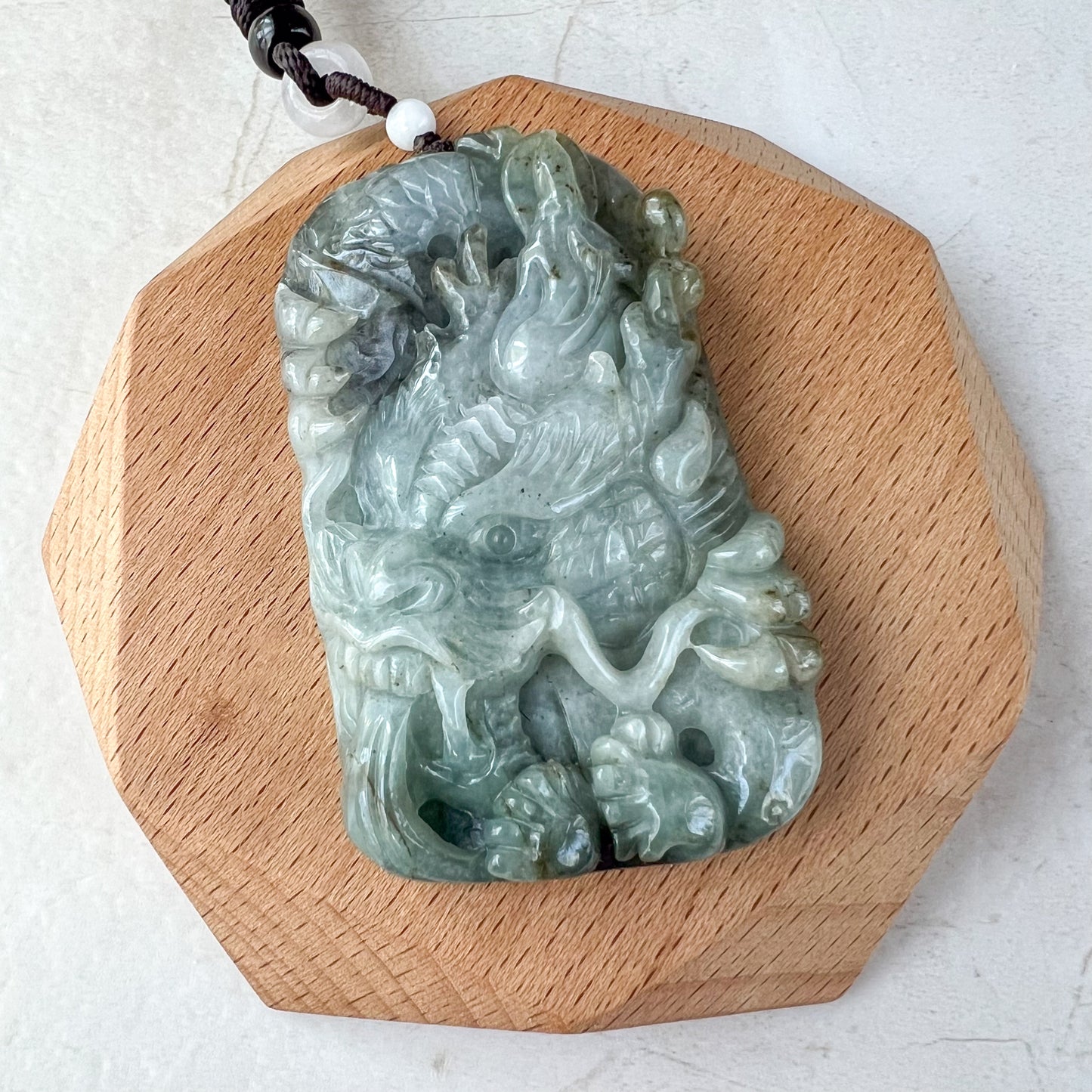 Large Jadeite Jade Fire Breathing Dragon Chinese Zodiac Hand Carved Pendant Necklace, YJ-0321-0323543