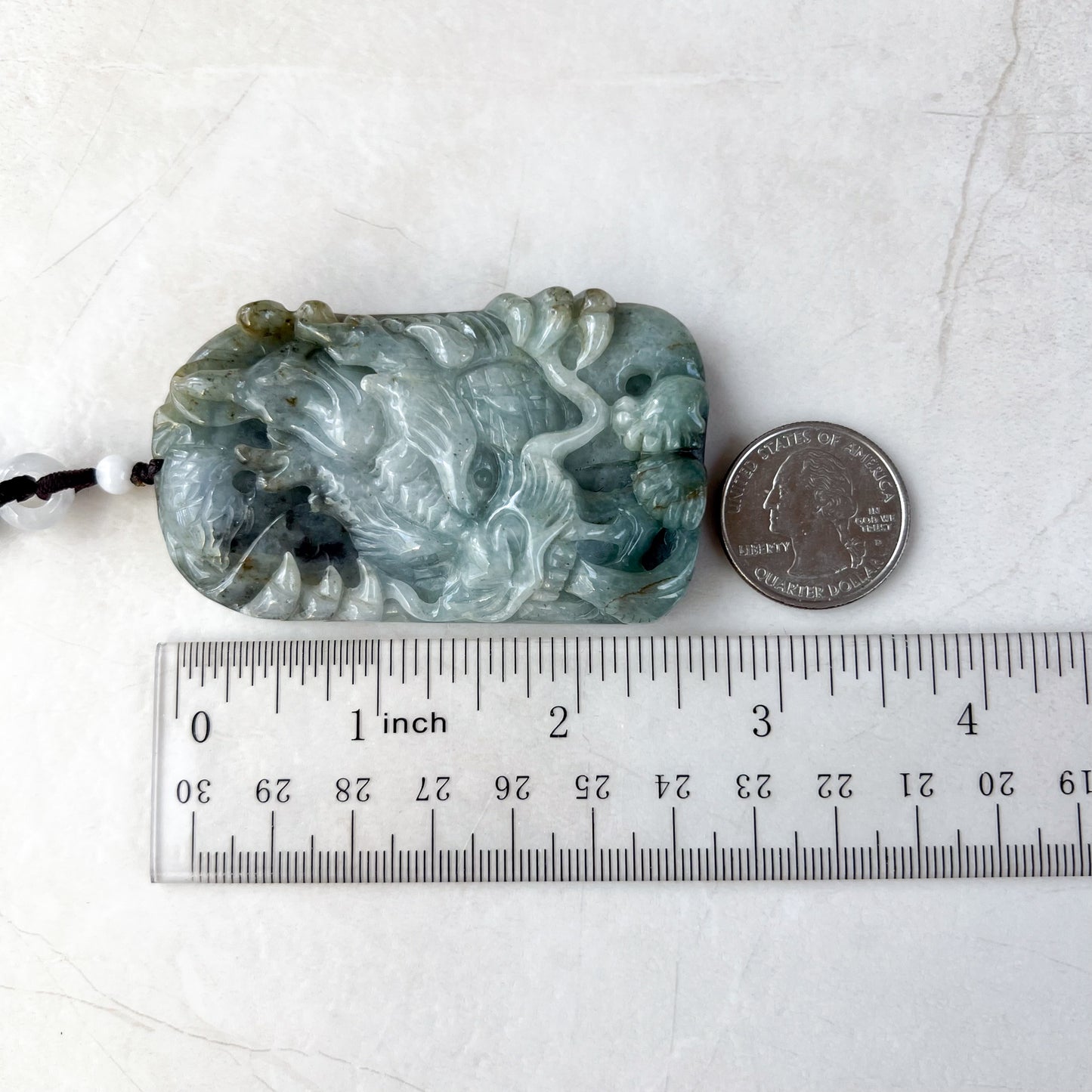 Large Jadeite Jade Fire Breathing Dragon Chinese Zodiac Hand Carved Pendant Necklace, YJ-0321-0323543