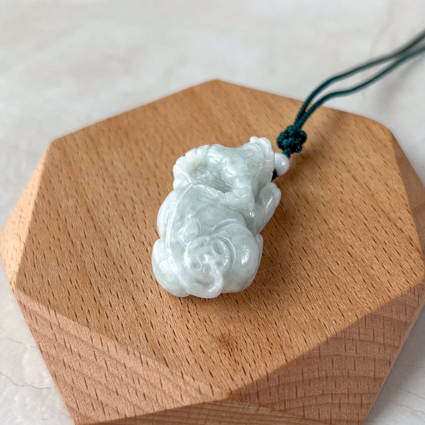 Jadeite Jade Ox Bull Cow Chinese Zodiac Red Carved Necklace (Left), YJ-0321-0326934-1