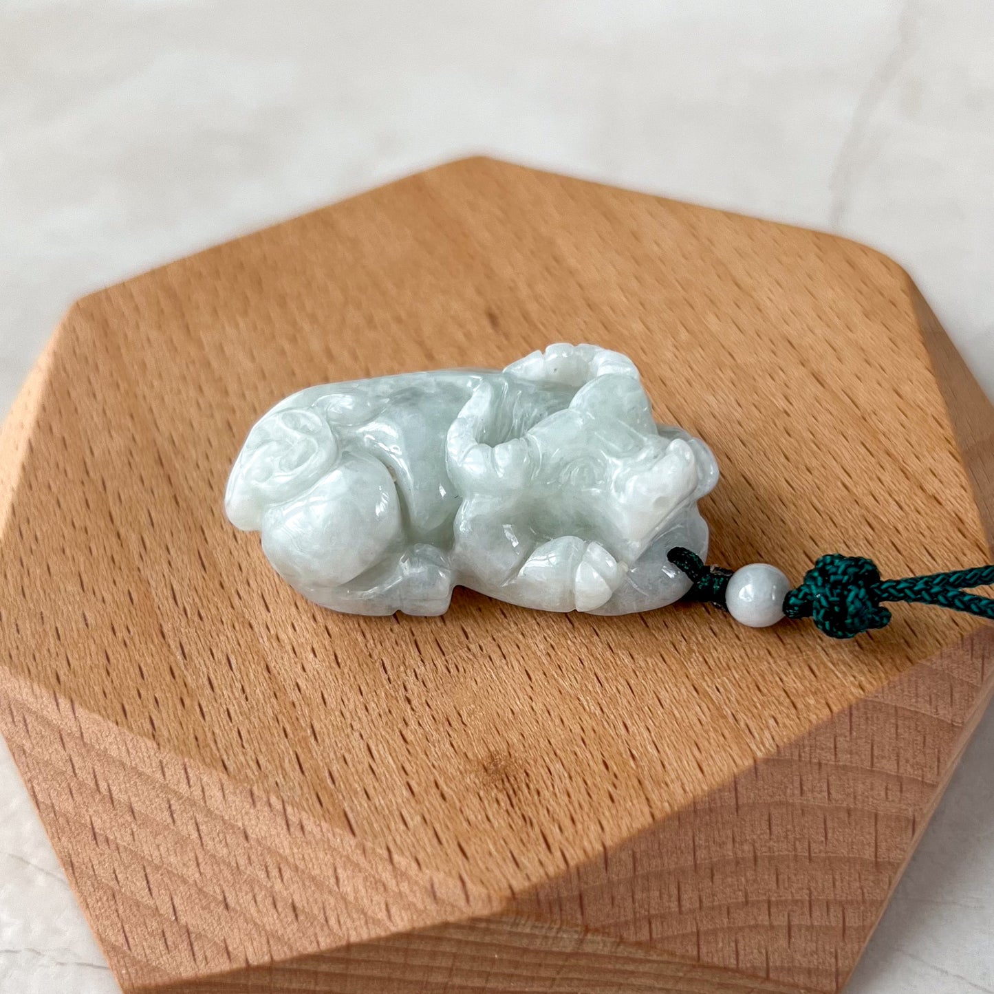 Jadeite Jade Ox Bull Cow Chinese Zodiac Red Carved Necklace (Left), YJ-0321-0326934-1