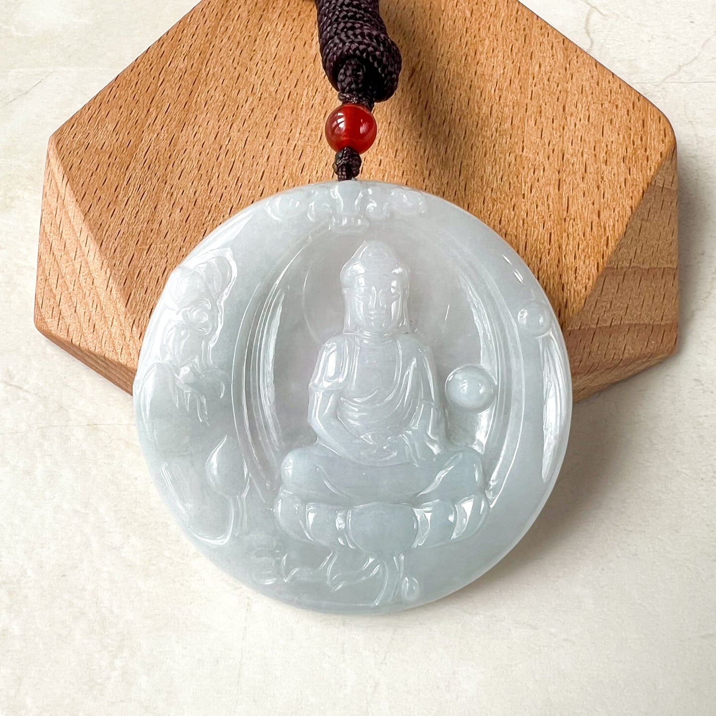 Large Jadeite Jade Amitabha Buddha Amita Amida Carved Pendant Necklace, YJ-0321-0336685