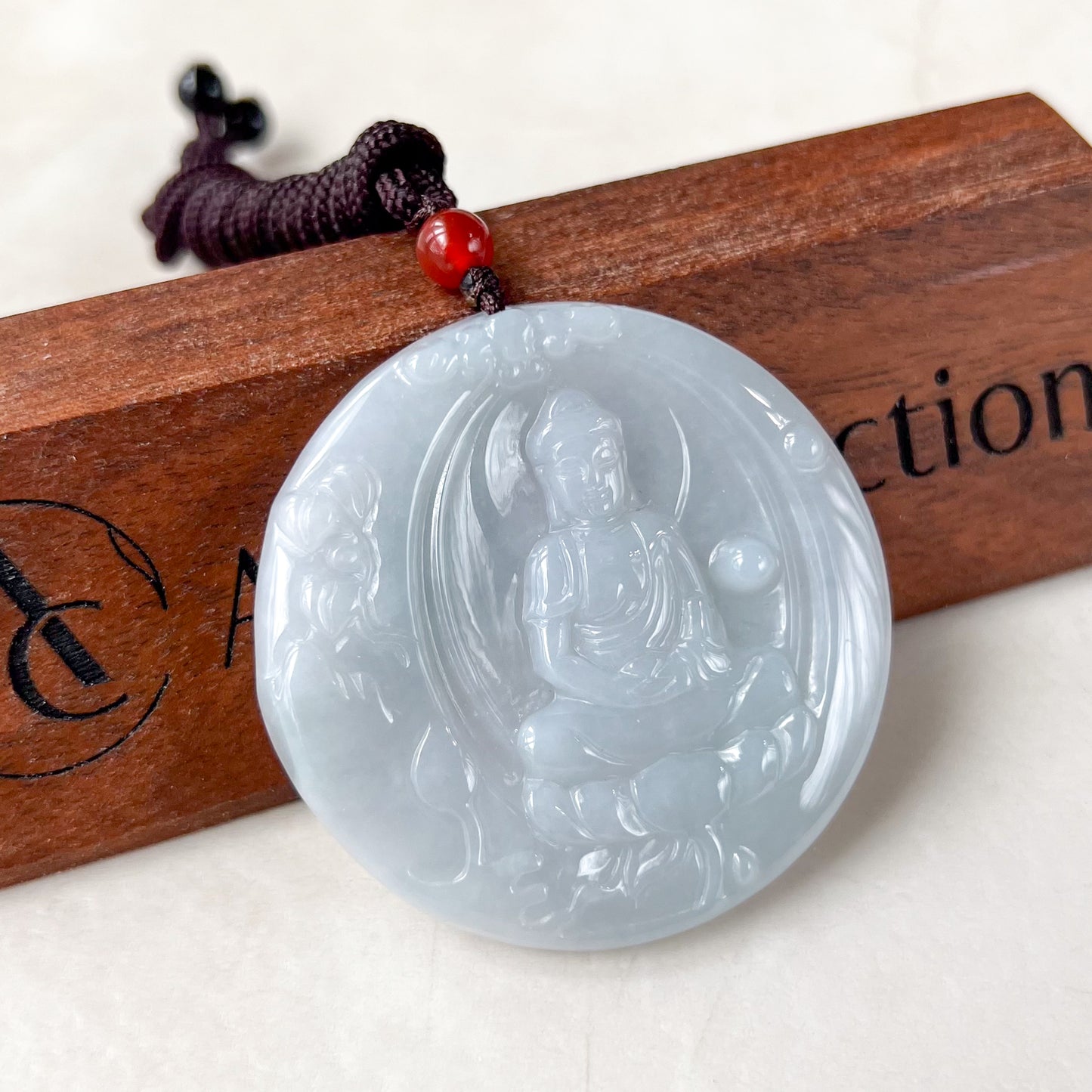 Large Jadeite Jade Amitabha Buddha Amita Amida Carved Pendant Necklace, YJ-0321-0336685