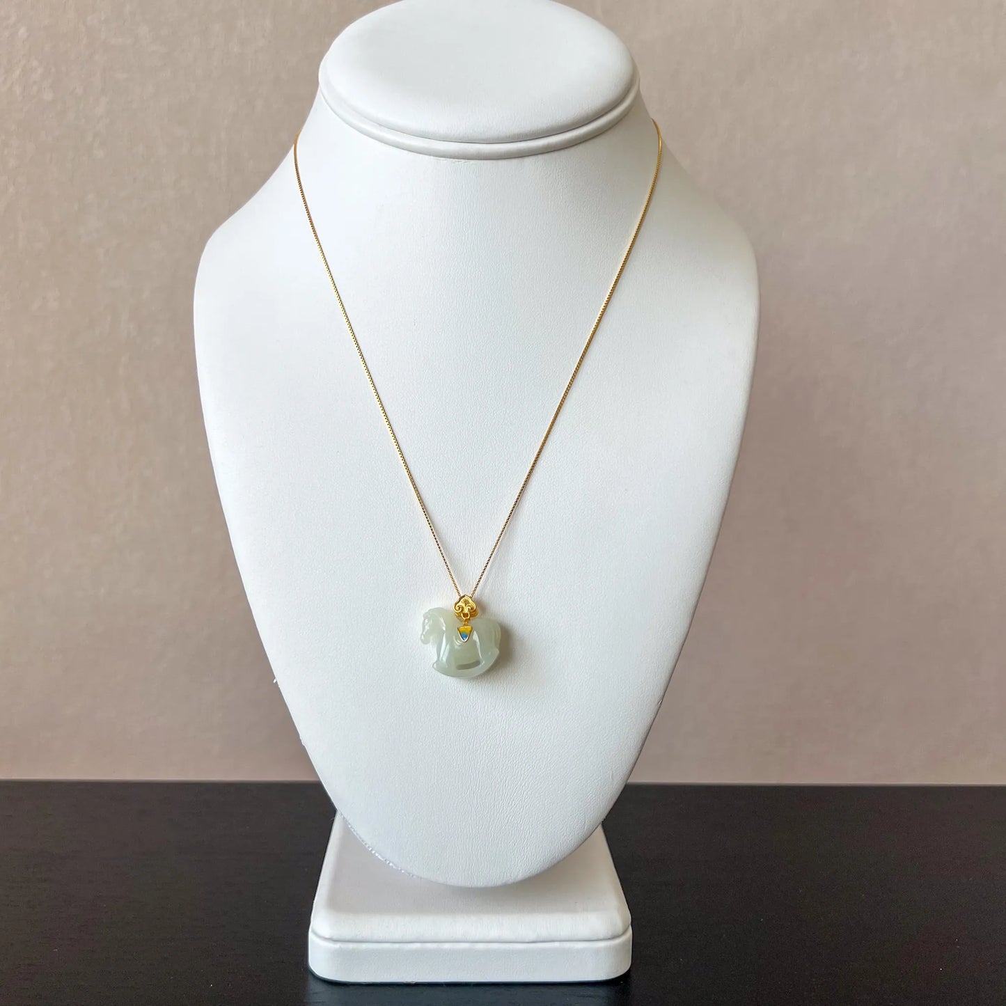 Aria Collection light green Natural Jade rocking horse pendant with polished finish