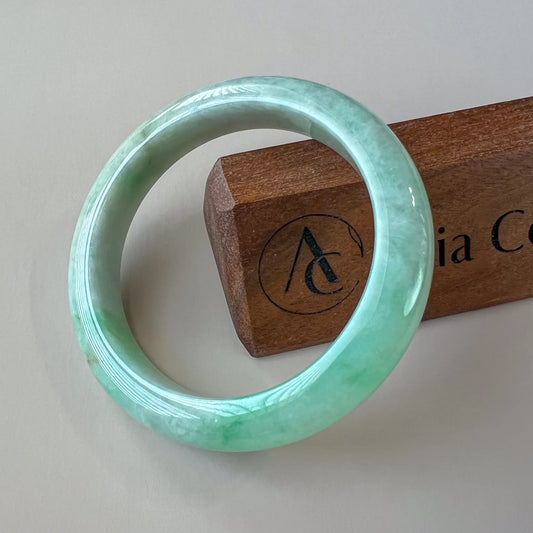 Aria Collection light green Burmese Type A jadeite jade classic bangle, polished translucent stone bracelet