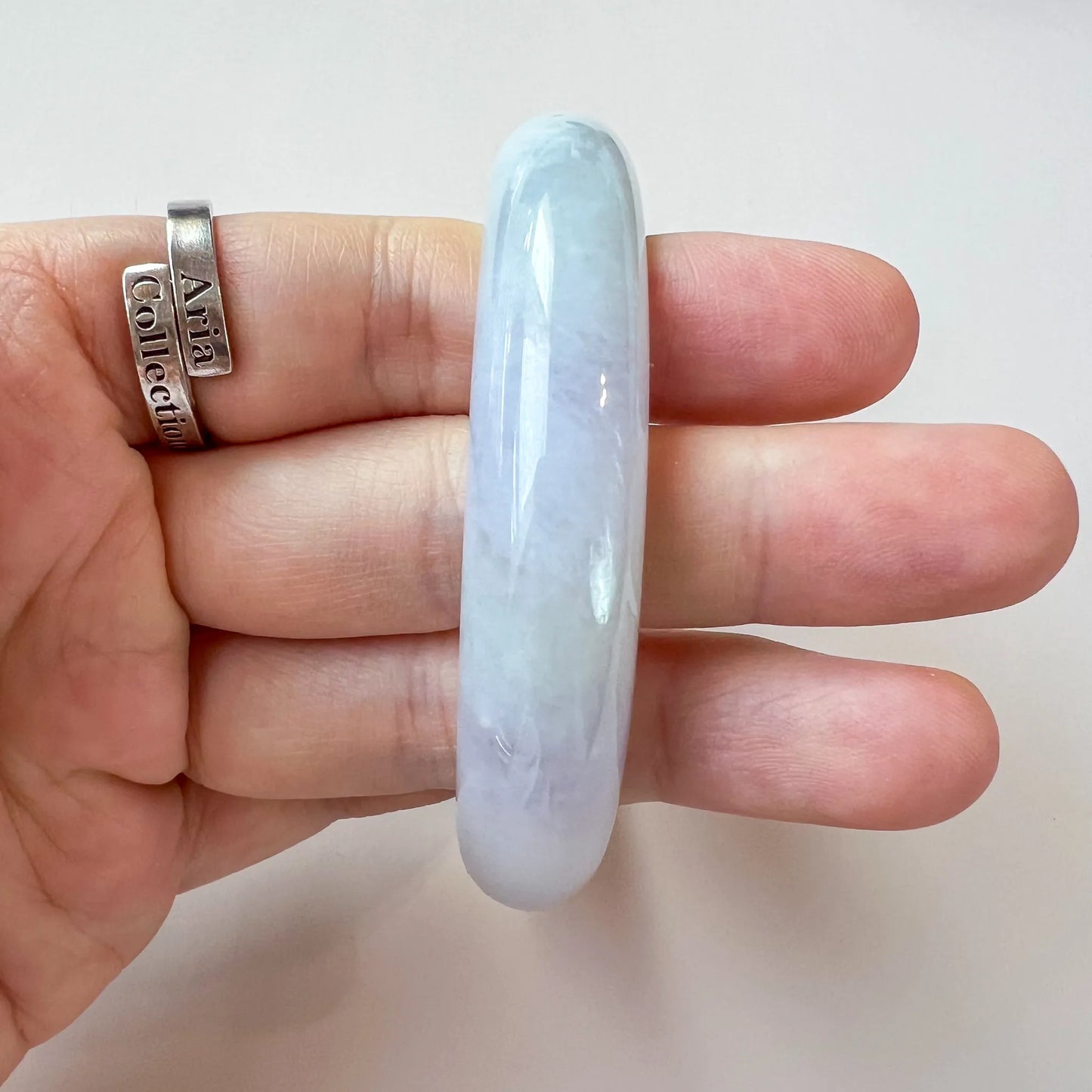 57.4 mm White Gray and Faint Lavender Burmese Type A Jadeite Jade Classic Bangle