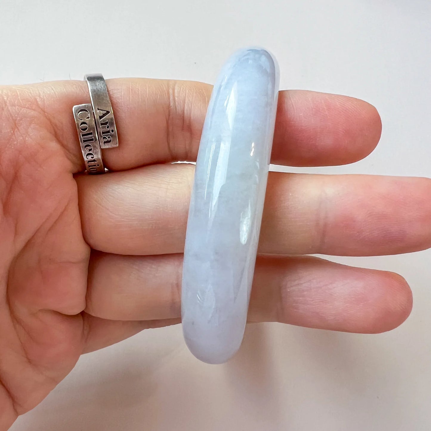 57.4 mm White Gray and Faint Lavender Burmese Type A Jadeite Jade Classic Bangle