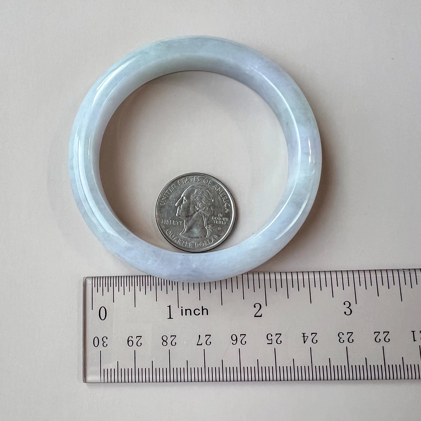 57.4 mm White Gray and Faint Lavender Burmese Type A Jadeite Jade Classic Bangle