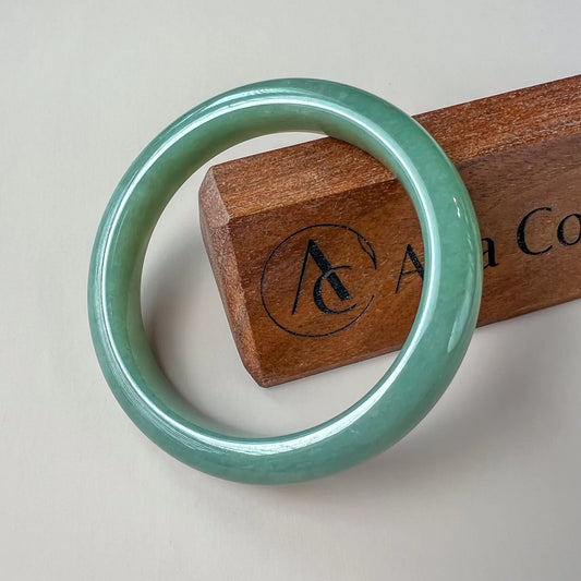 Aria Design Collection light green-blue jadeite bangle with a plain rounded profile and polished finish