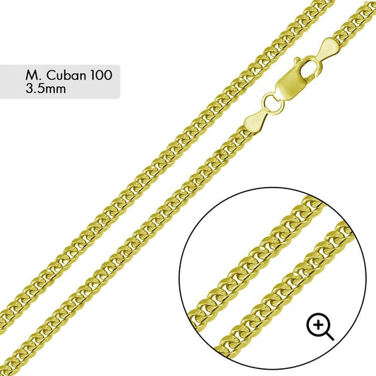3.5 mm Gold Plated 925 Sterling Silver Miami Curb Chain