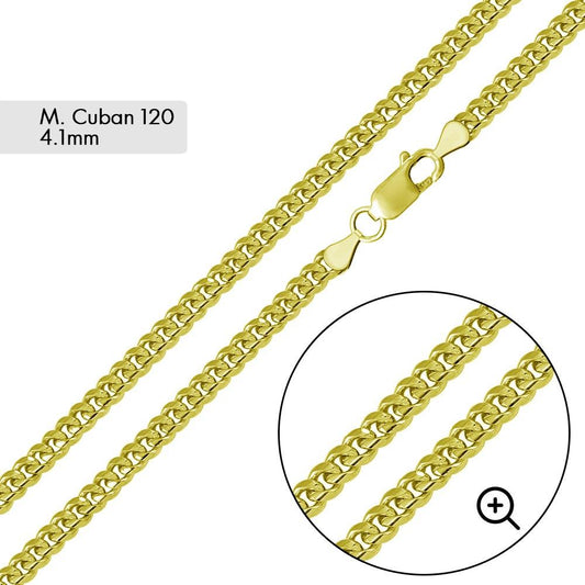 4.1 mm Gold Plated 925 Sterling Silver Miami Curb Chain