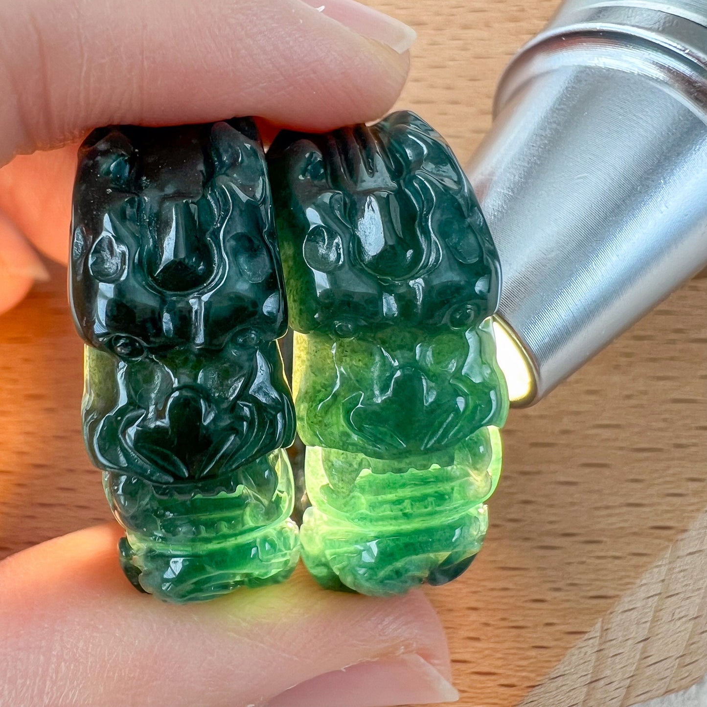 Dark Blue Green Jadeite Jade Dragon Ring, 3D Detailed Carved Ring, TGXZZ-0323-1707680902