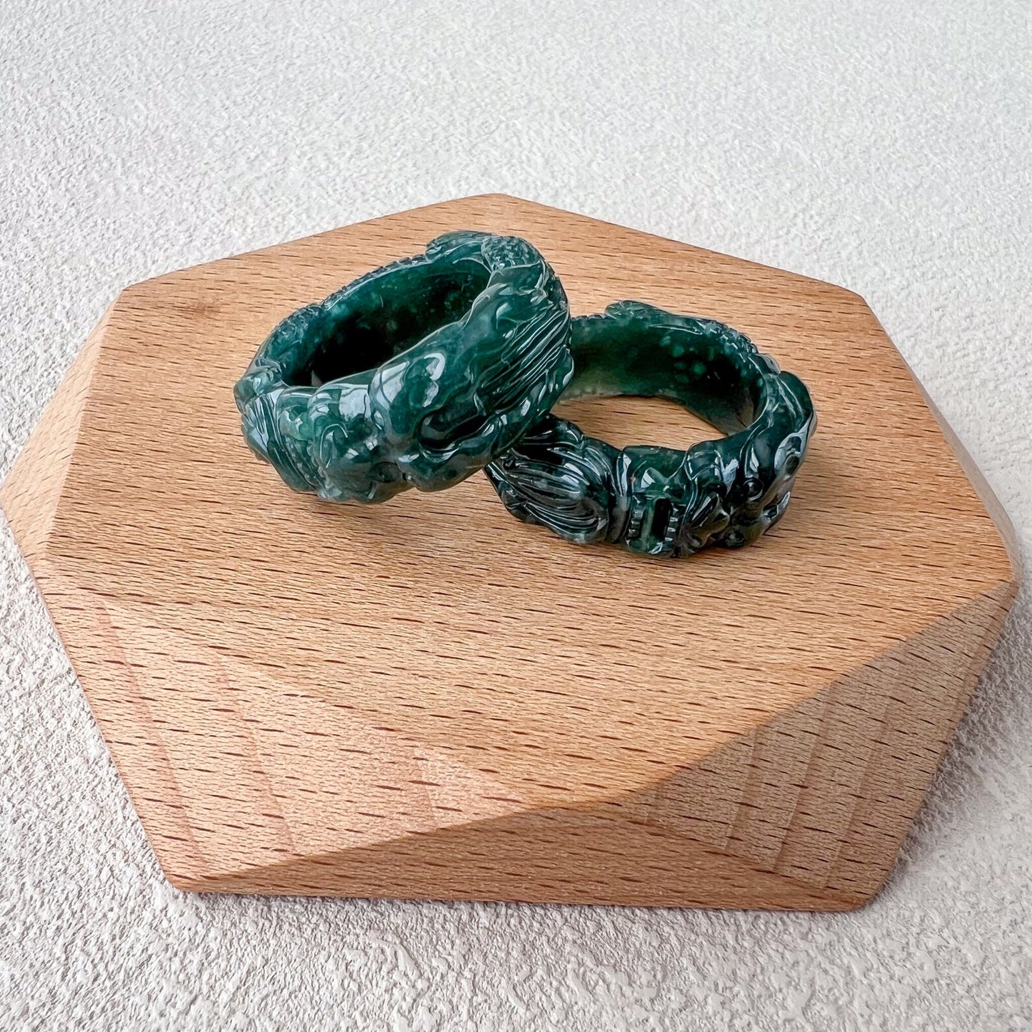 Dark Blue Green Jadeite Jade Dragon Ring, 3D Detailed Carved Ring, TGXZZ-0323-1707680902