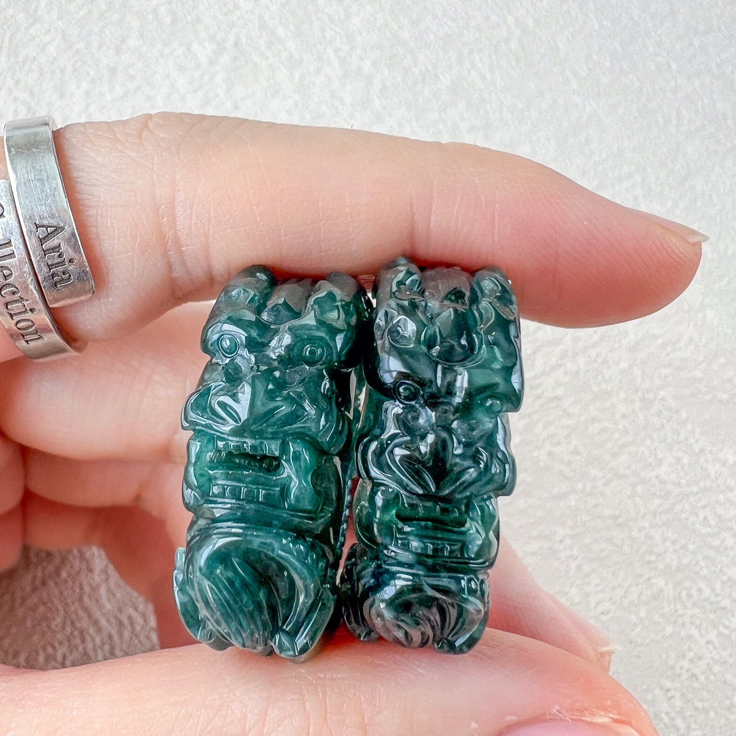 Dark Blue Green Jadeite Jade Dragon Ring, 3D Detailed Carved Ring, TGXZZ-0323-1707680902