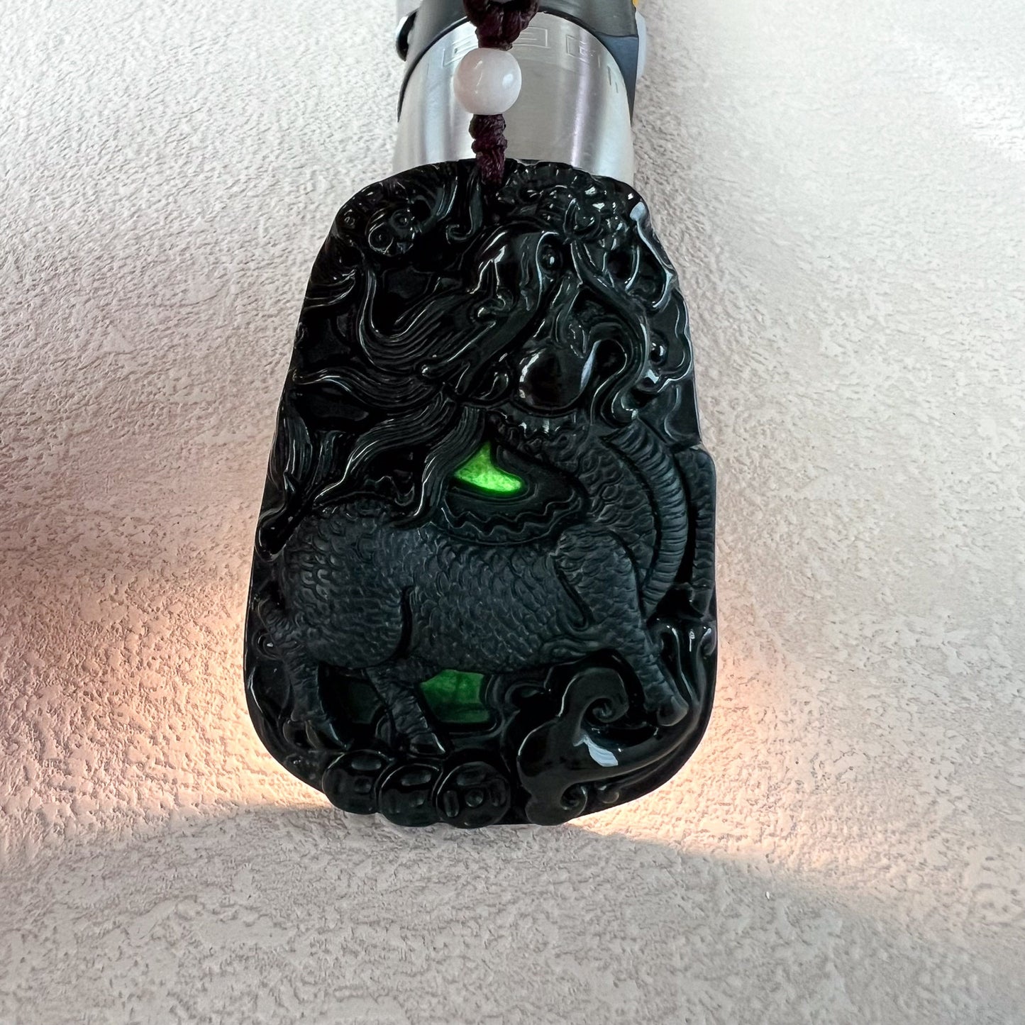 Mystic Shadow Qilin Pendant, Black Jade Qilin Kirin Dragon, 麒麟, Hand Carved Jadeite Jade Pendant, LGG-1122-1715191087