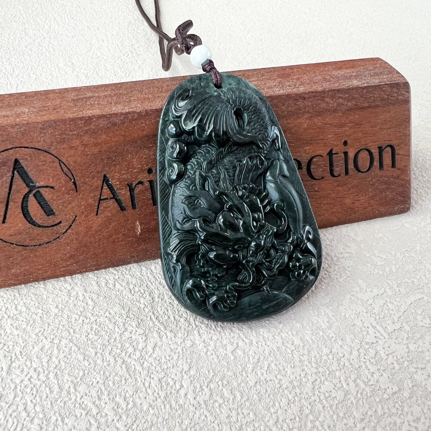 Midnight Black Dragon Pendant, Black Jadeite Jade Dragon Hand Carved Pendant, LGG-1122-1715196624