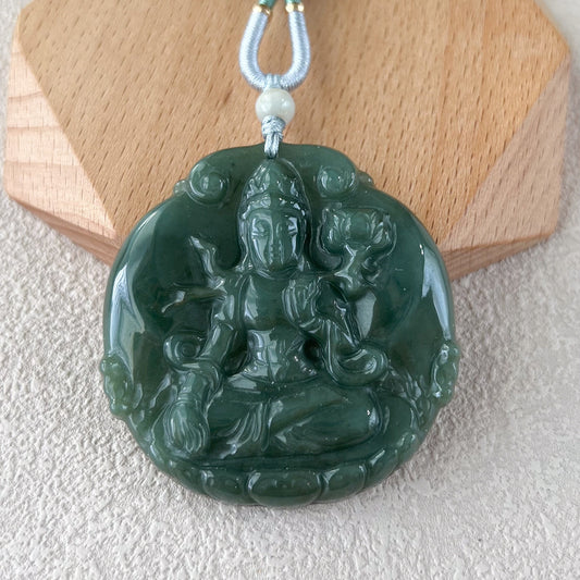 Jadeite Jade Mahasthamaprapta Buddha, Da Shi Zhi , Đại Thế Chí Bồ tát, 大势至, Green Jade Pendant Necklace, YJ-0322-0337608