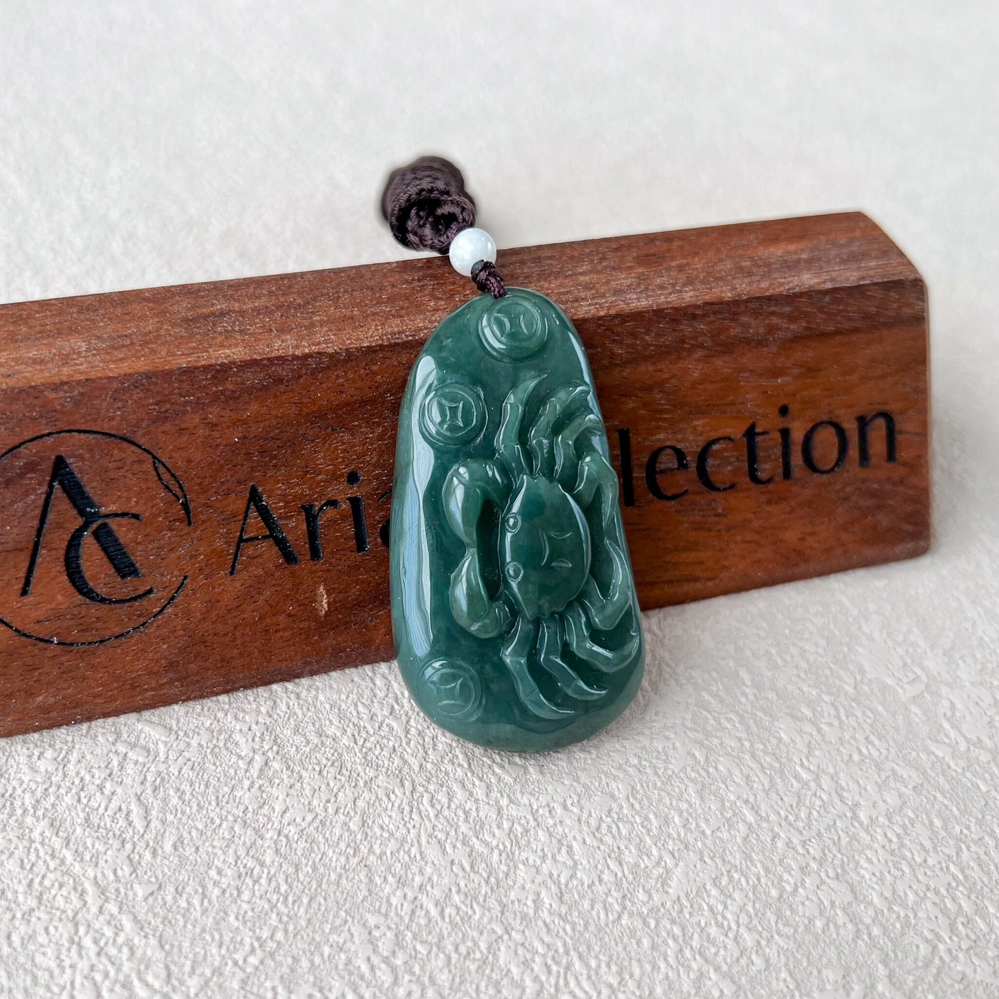 Prosperity Crab Pendant, Green Jadeite Jade Hand Carved Jade Pendant, Zodiac Cancer Pendant, YJ-0522-0371845