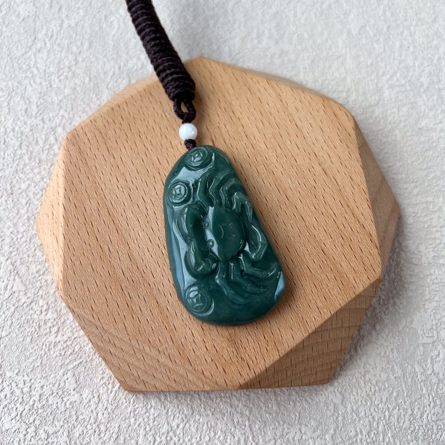 Prosperity Crab Pendant, Green Jadeite Jade Hand Carved Jade Pendant, Zodiac Cancer Pendant, YJ-0522-0371845