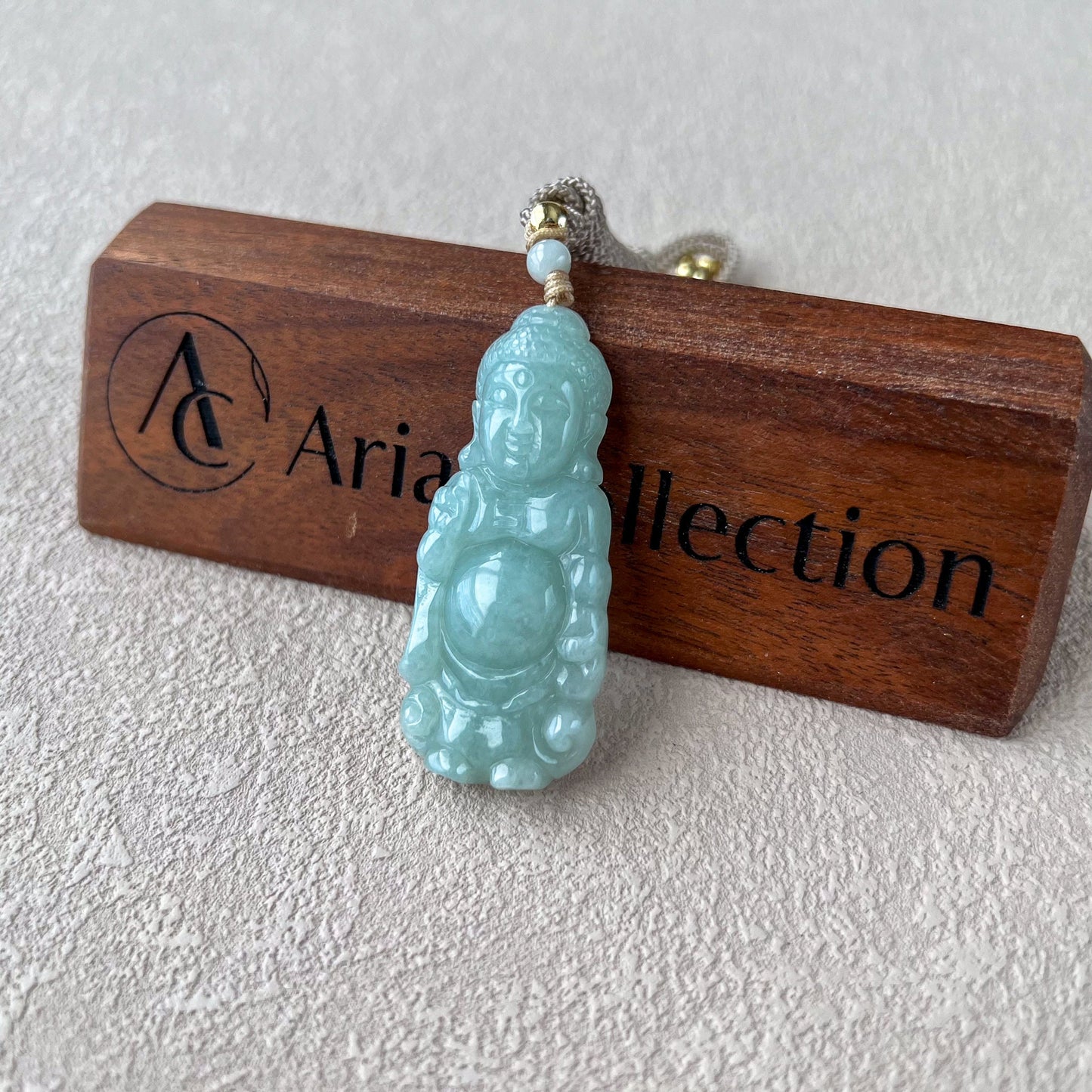 Jadeite Jade Standing Amitabha, Amida, 阿弥陀佛, Carved Pendant Necklace, YJ-0422-0393518