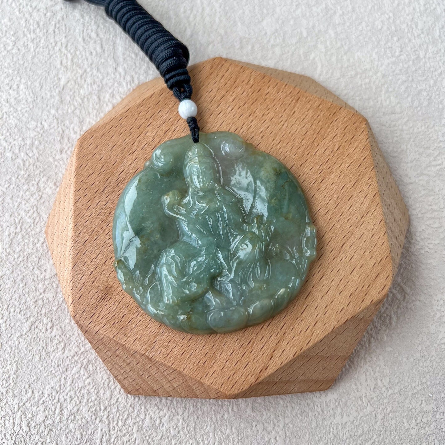 Jadeite Jade Manjushri Wisdom Buddha bodhisattva Wen Shu, Văn Thù Sư Lợi Bồ Tát, 文殊, Carved Pendant Necklace, YJ-0422-0338242