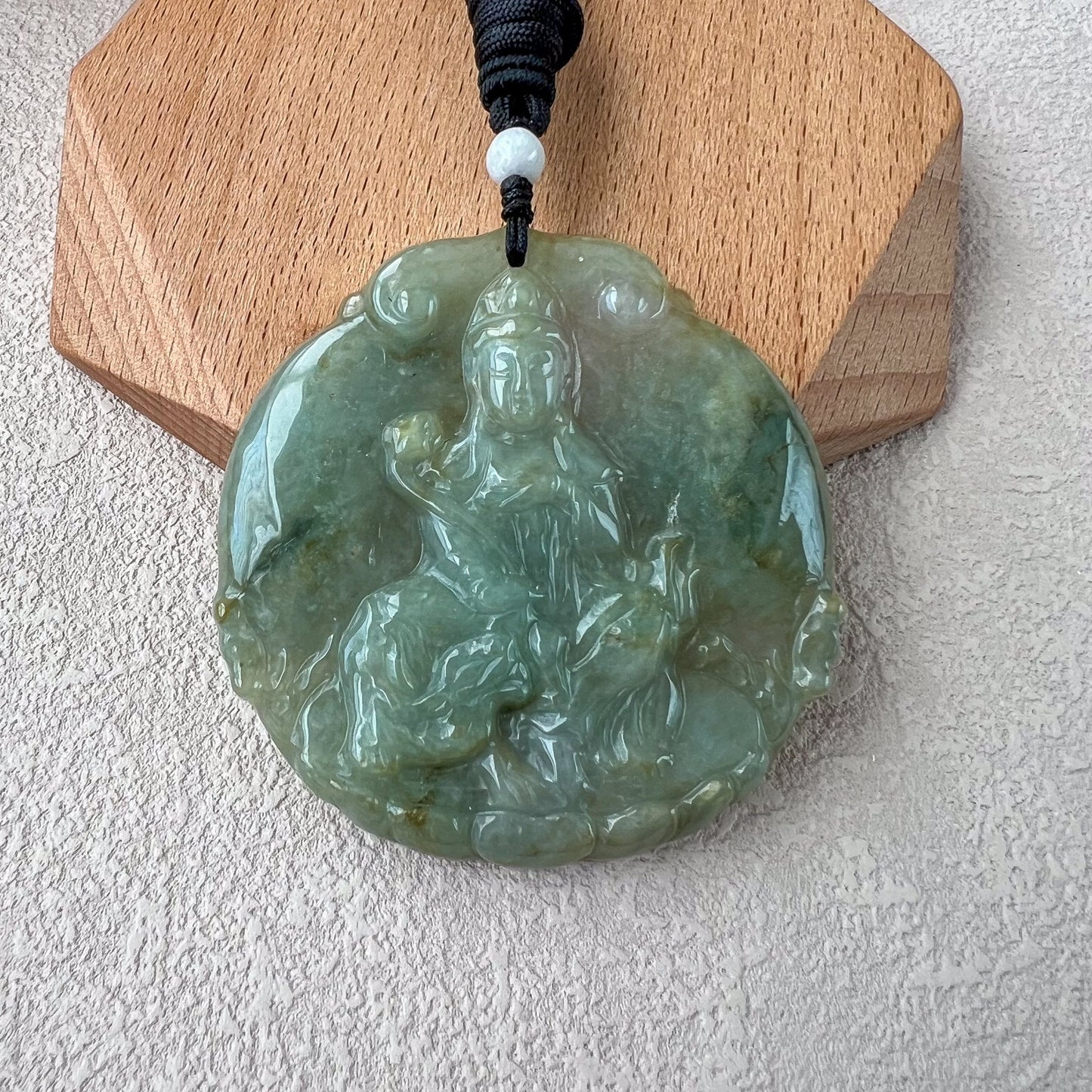 Jadeite Jade Manjushri Wisdom Buddha bodhisattva Wen Shu, Văn Thù Sư Lợi Bồ Tát, 文殊, Carved Pendant Necklace, YJ-0422-0338242