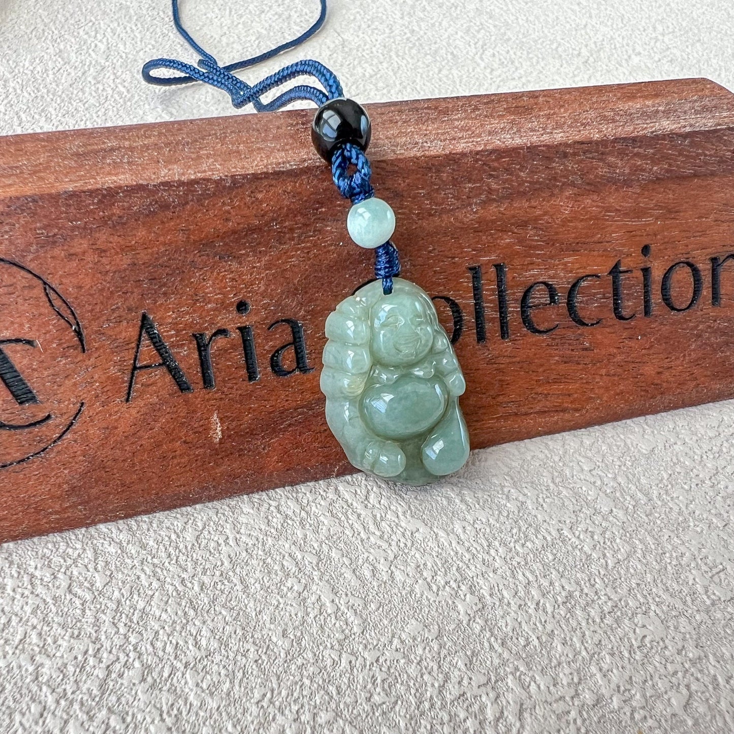 Blissful Happy Buddha Pendant, Green Jadeite Jade, Happy Laughing Buddha Hand Carved Pendant, XY-0223-1715132693