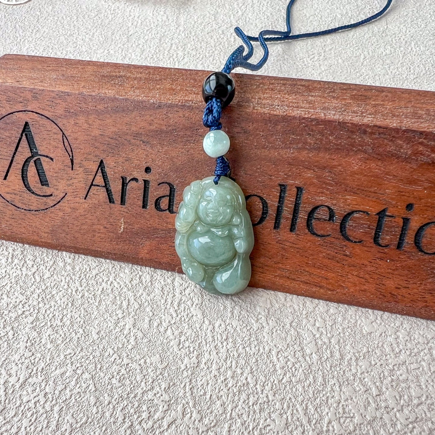 Blissful Happy Buddha Pendant, Green Jadeite Jade, Happy Laughing Buddha Hand Carved Pendant, XY-0223-1715132693