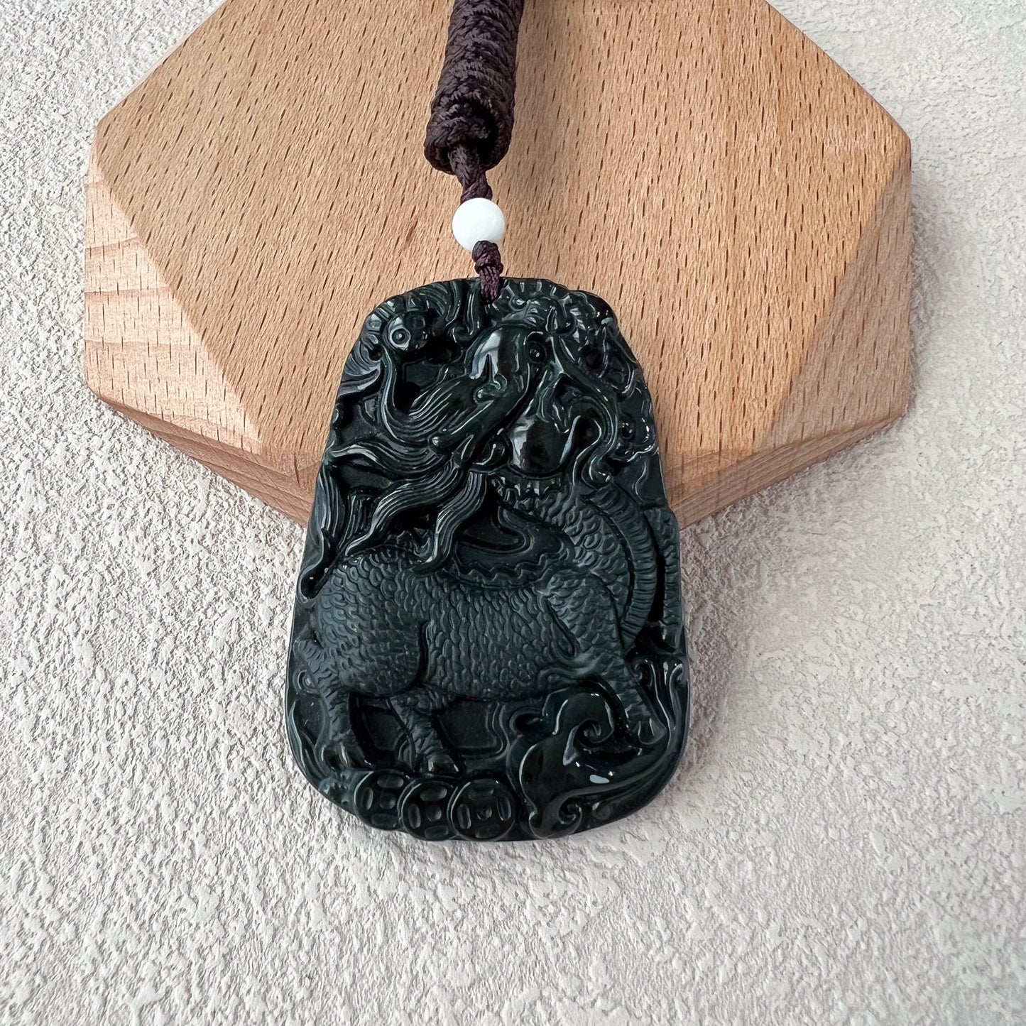 Mystic Shadow Qilin Pendant, Black Jade Qilin Kirin Dragon, 麒麟, Hand Carved Jadeite Jade Pendant, LGG-1122-1715191087