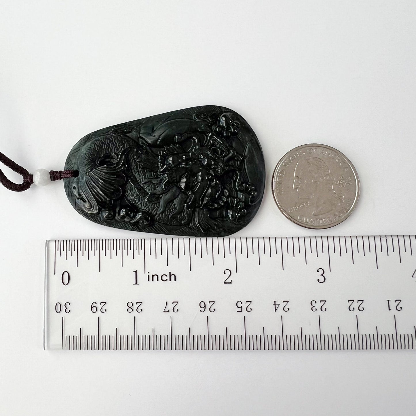 Midnight Black Dragon Pendant, Black Jadeite Jade Dragon Hand Carved Pendant, LGG-1122-1715196624