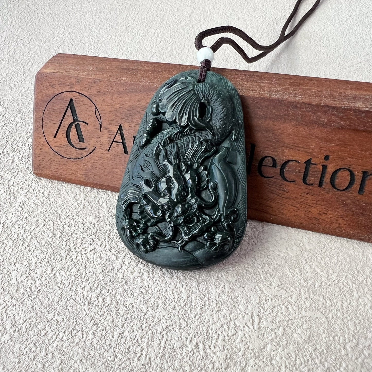 Midnight Black Dragon Pendant, Black Jadeite Jade Dragon Hand Carved Pendant, LGG-1122-1715196624