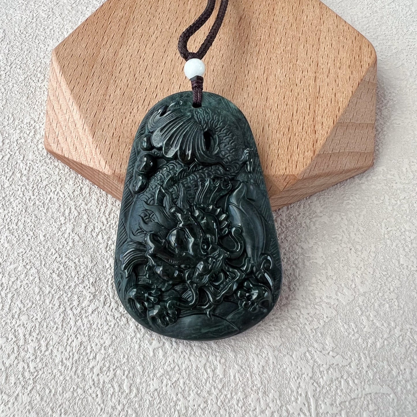 Midnight Black Dragon Pendant, Black Jadeite Jade Dragon Hand Carved Pendant, LGG-1122-1715196624