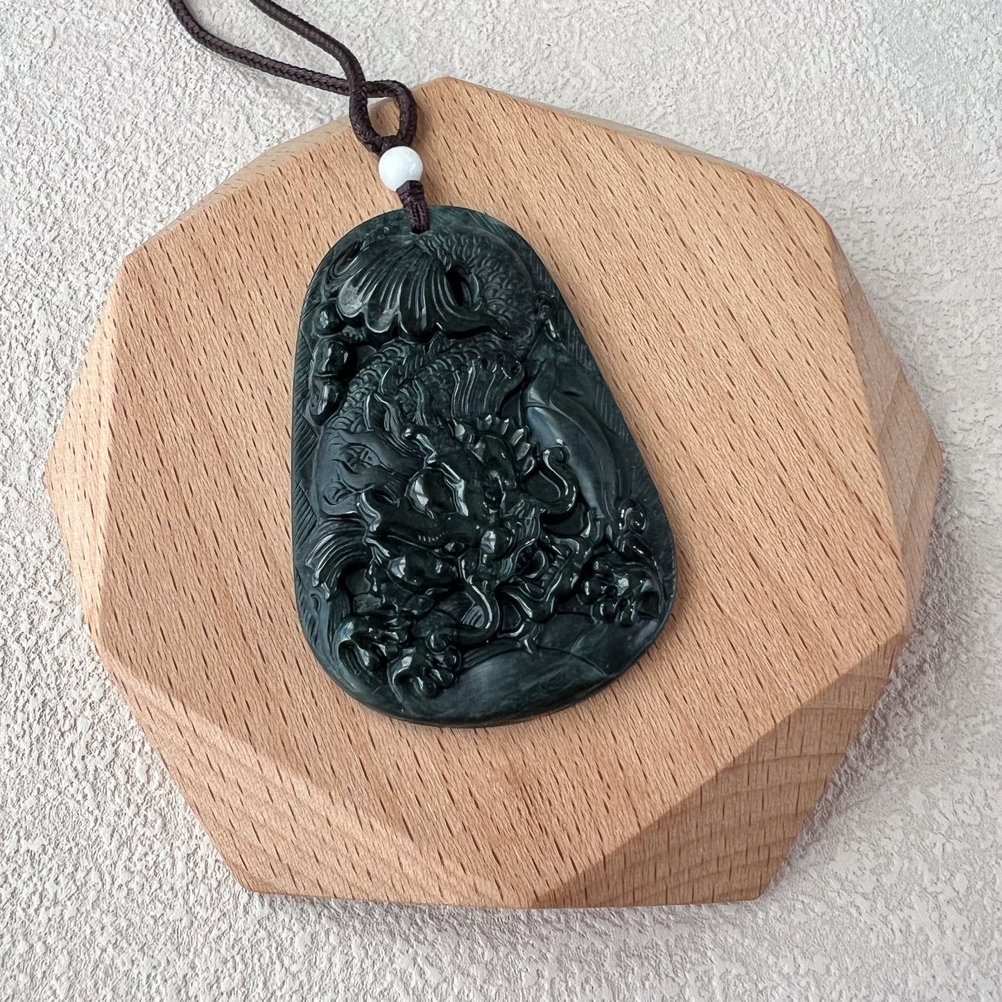 Midnight Black Dragon Pendant, Black Jadeite Jade Dragon Hand Carved Pendant, LGG-1122-1715196624