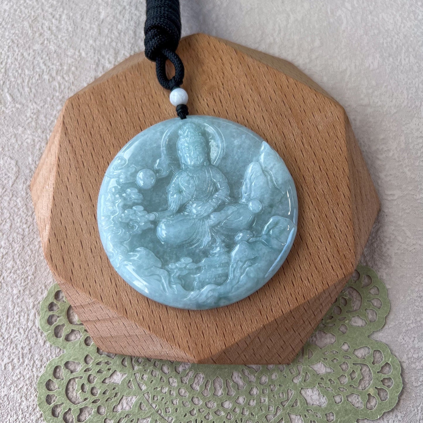 Jadeite Jade Guan Yin Mountain Landscape Avalokiteshvara, Quan Am, 观音, Hand Carved Pendant Necklace, YJ-0622-0336504