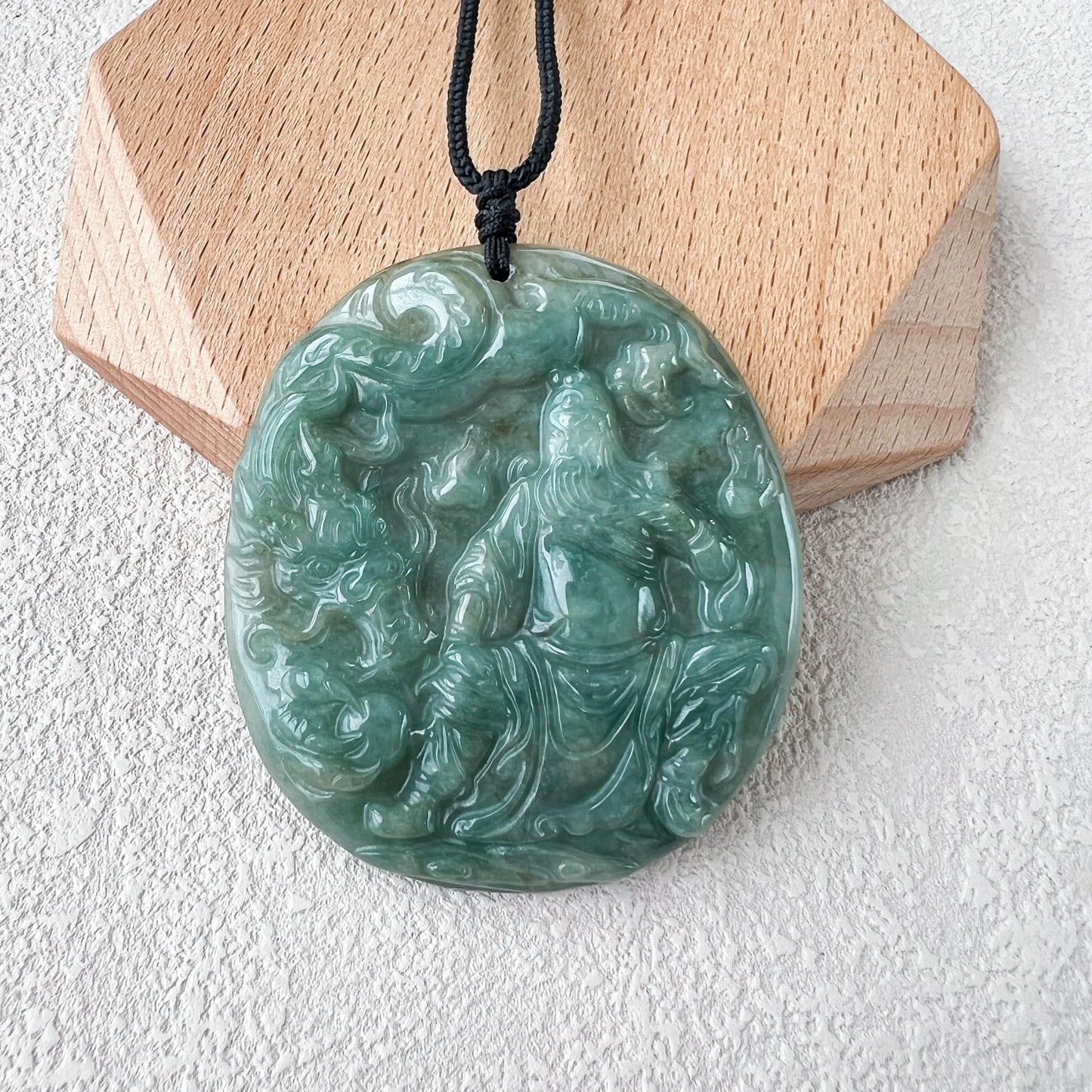 Green Blue Jadeite Jade Guan Yu Guan Gong with Dragon Carved Pendant Necklace, 关公, YJ-0722-0013033