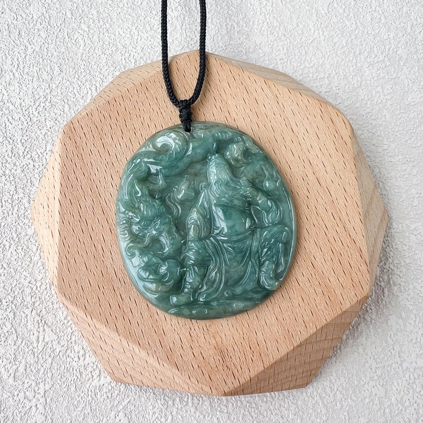 Green Blue Jadeite Jade Guan Yu Guan Gong with Dragon Carved Pendant Necklace, 关公, YJ-0722-0013033