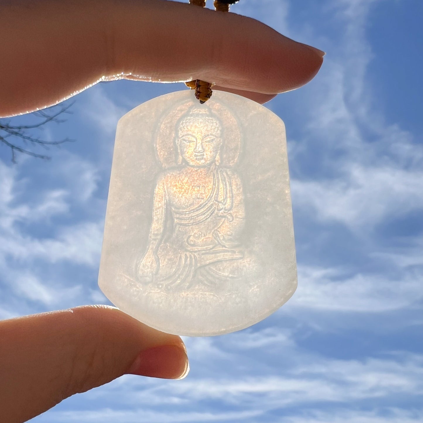 Inverted Amitabha Buddha Pendant, White Jadeite Jade Amitabha Buddha Amita Amida, Inverted Concave Hand Carved Pendant, YJ-0422-0330251