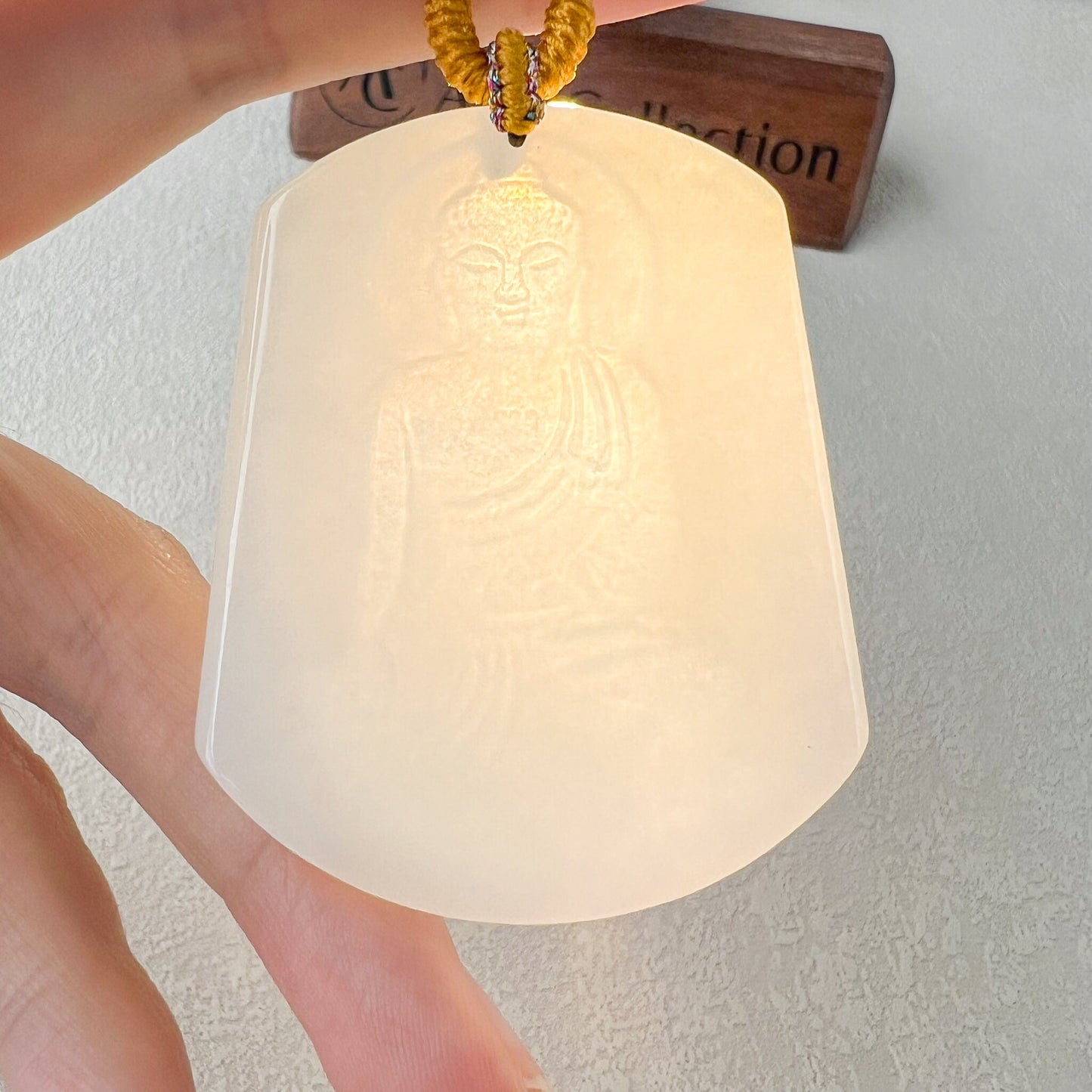 Inverted Amitabha Buddha Pendant, White Jadeite Jade Amitabha Buddha Amita Amida, Inverted Concave Hand Carved Pendant, YJ-0422-0330251