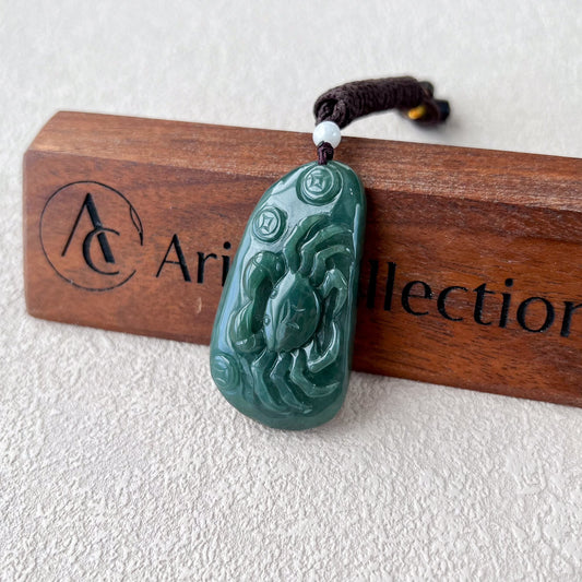 Prosperity Crab Pendant, Green Jadeite Jade Hand Carved Jade Pendant, Zodiac Cancer Pendant, YJ-0522-0371845