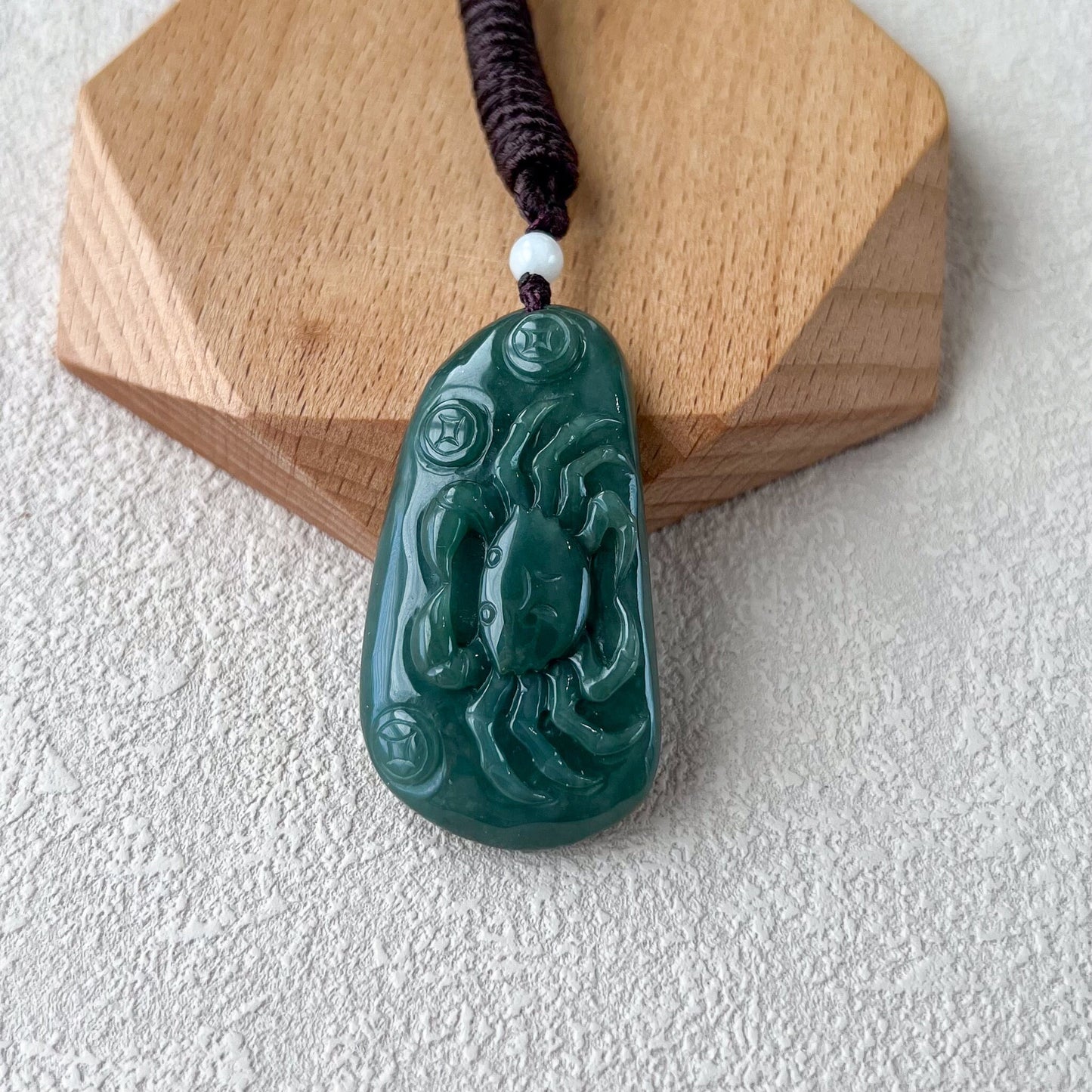 Prosperity Crab Pendant, Green Jadeite Jade Hand Carved Jade Pendant, Zodiac Cancer Pendant, YJ-0522-0371845