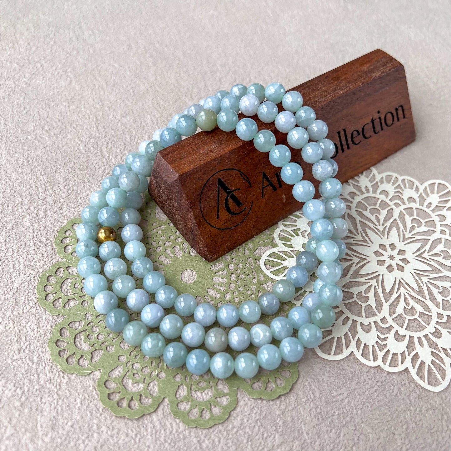 7.5 mm White Gray Light Green Jadeite Jade Wrapped Bead Bracelet Necklace, YJ-0322-0337593