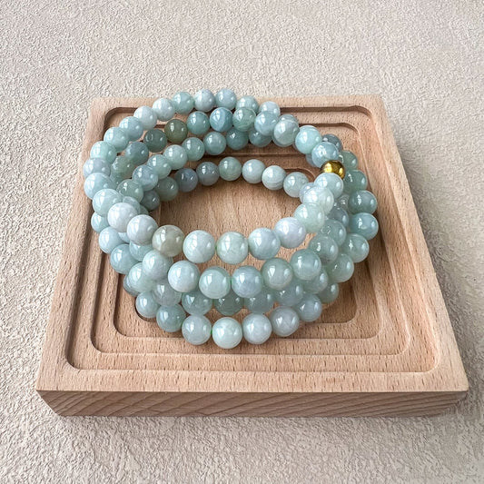 7.5 mm White Gray Light Green Jadeite Jade Wrapped Bead Bracelet Necklace, YJ-0322-0337593