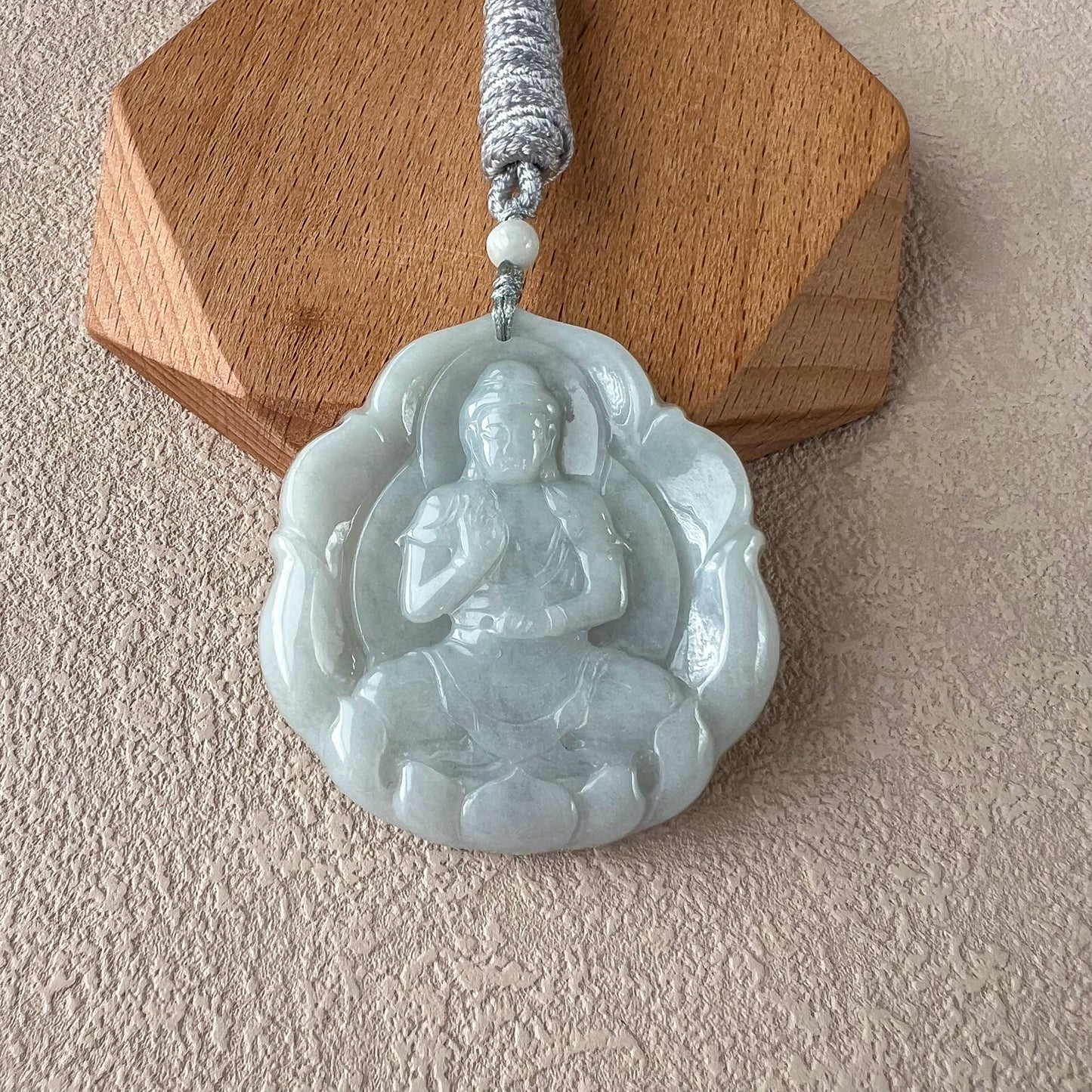 Jadeite Jade Amitabha Buddha Amita Amida White Carved Pendant Necklace, YJ-0422-0330252