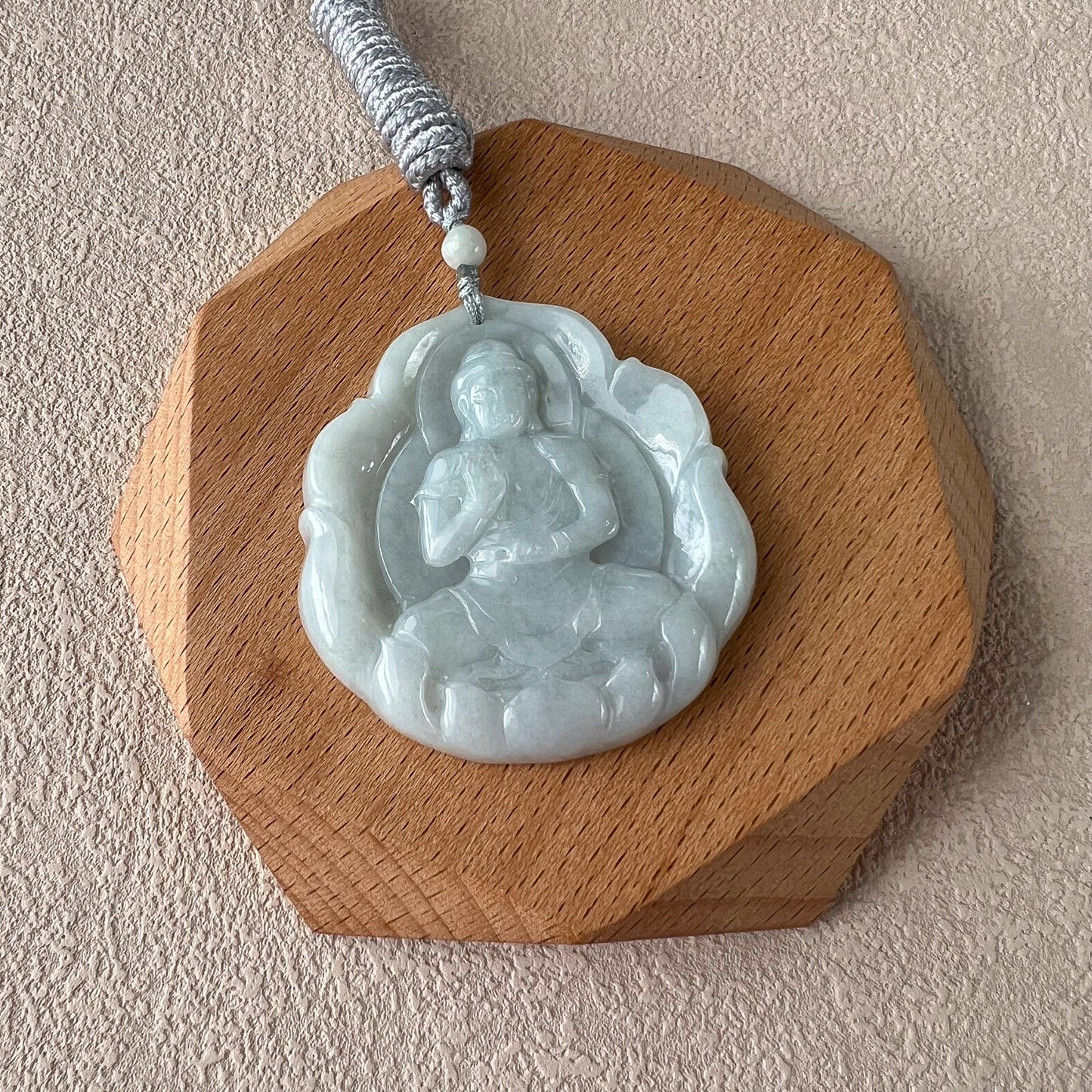 Jadeite Jade Amitabha Buddha Amita Amida White Carved Pendant Necklace, YJ-0422-0330252