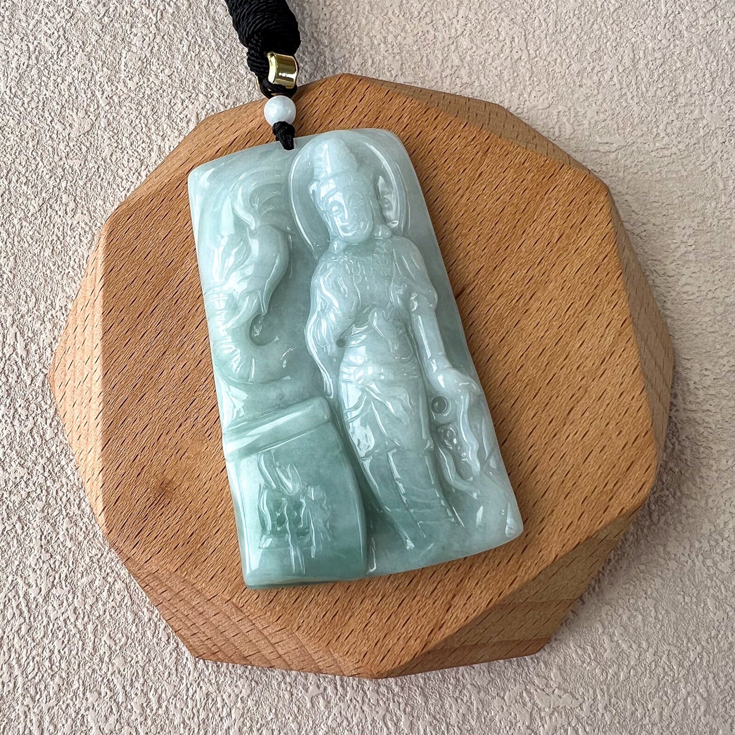 Jadeite Jade Samantabhadra Buddha bodhisattva, Pu Xian, Phổ Hiền Bồ Tát, Buddha with elephant, Carved Pendant Necklace, YJ-0422-0379055