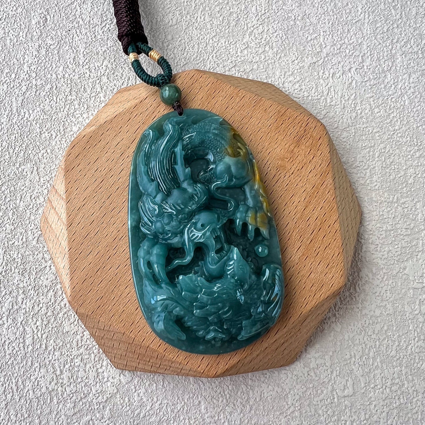 Dragon Phoenix Harmony Pendant, Green Jadeite Jade, Hand Carved Jade Necklace, Jade Pendant, ZYF-0222-1718572275