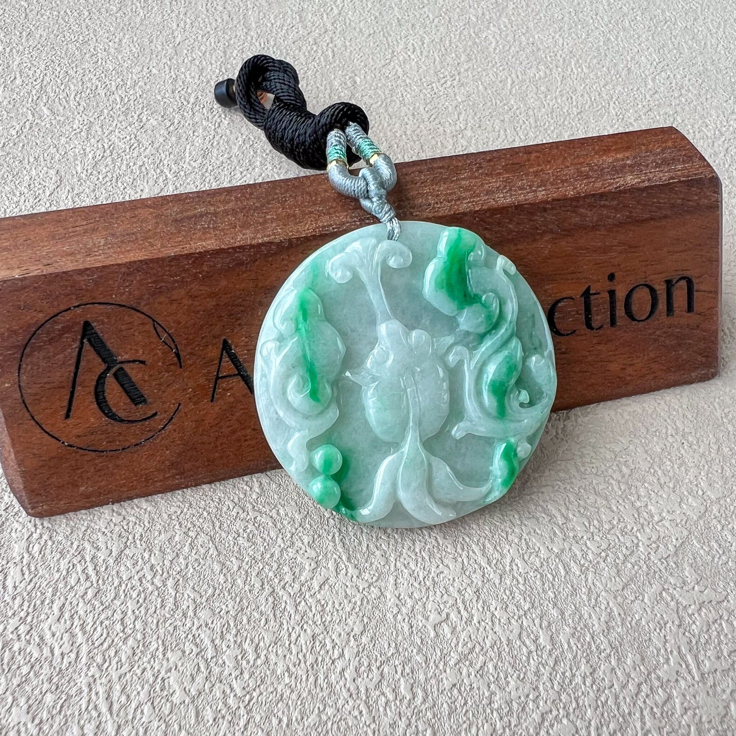 Lotus Flower Serenity Fish Jade Pendant, Hand Carved Pendant, YGR-0722-1718606349