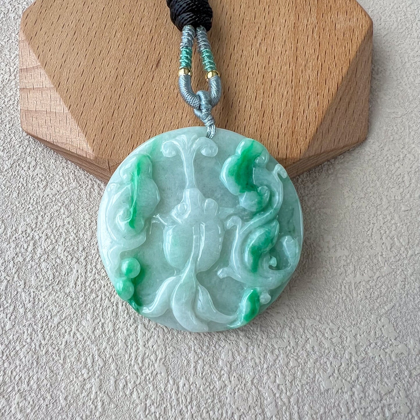 Lotus Flower Serenity Fish Jade Pendant, Hand Carved Pendant, YGR-0722-1718606349