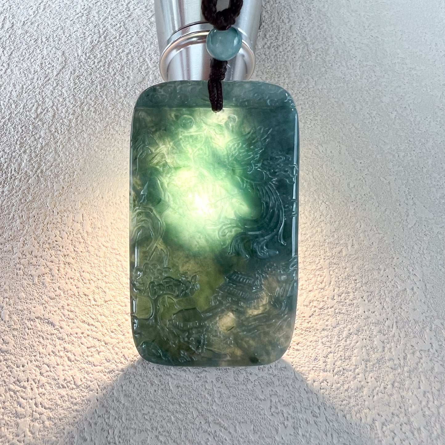 Dragon Phoenix Harmony Pendant, Green Jadeite Jade, Hand Carved Jade Necklace, Jade Pendant, XZ-0222-0006195